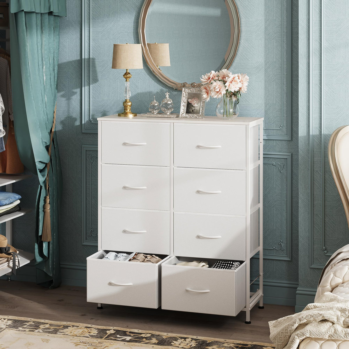 White 8 Drawer Fabric Dresser E9468