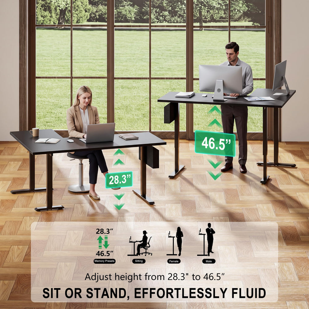 63" L Shaped Height Adjustable Standing Desk F8690