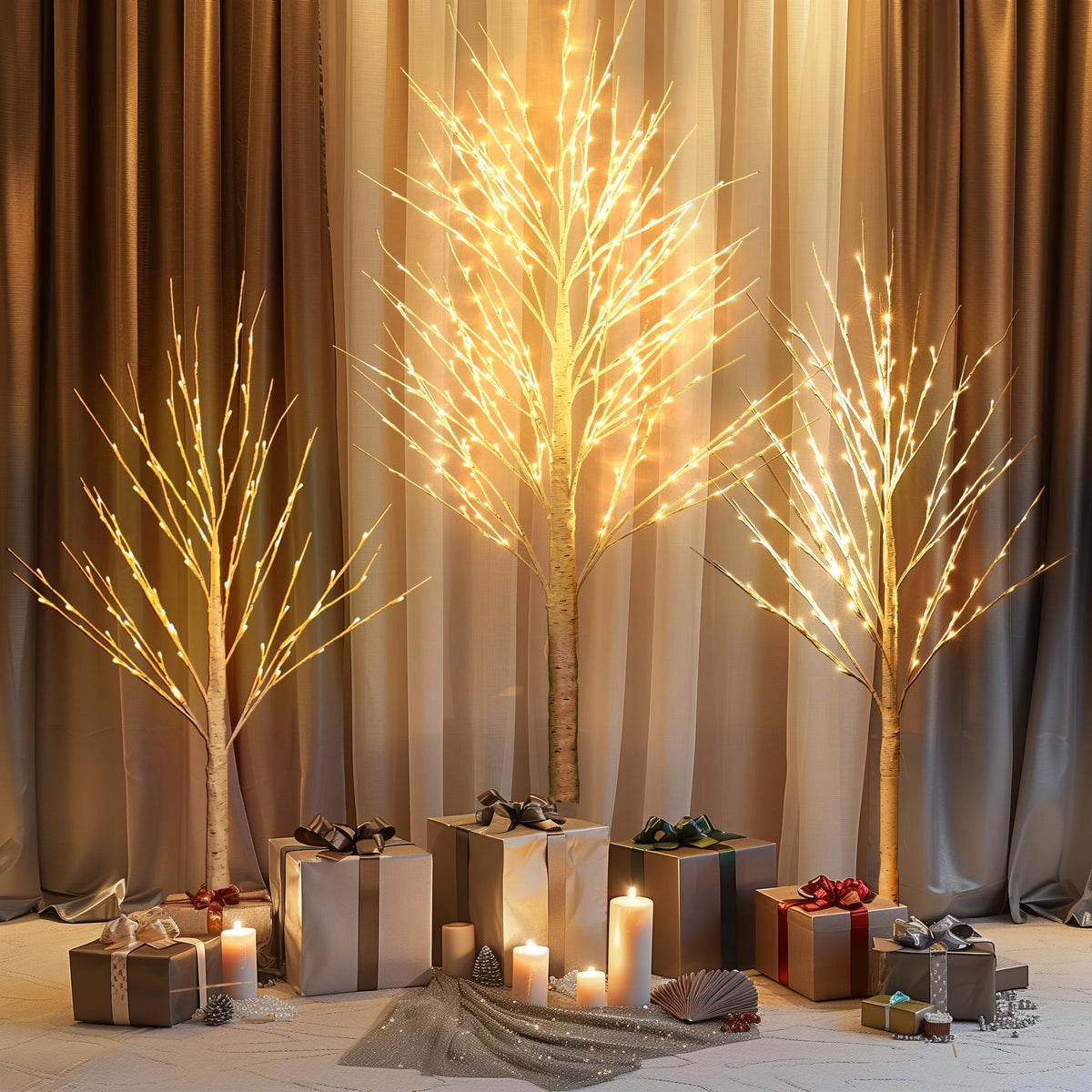 Light up Birch Tree 3 Pack Pre lit Christmas Tree F675640