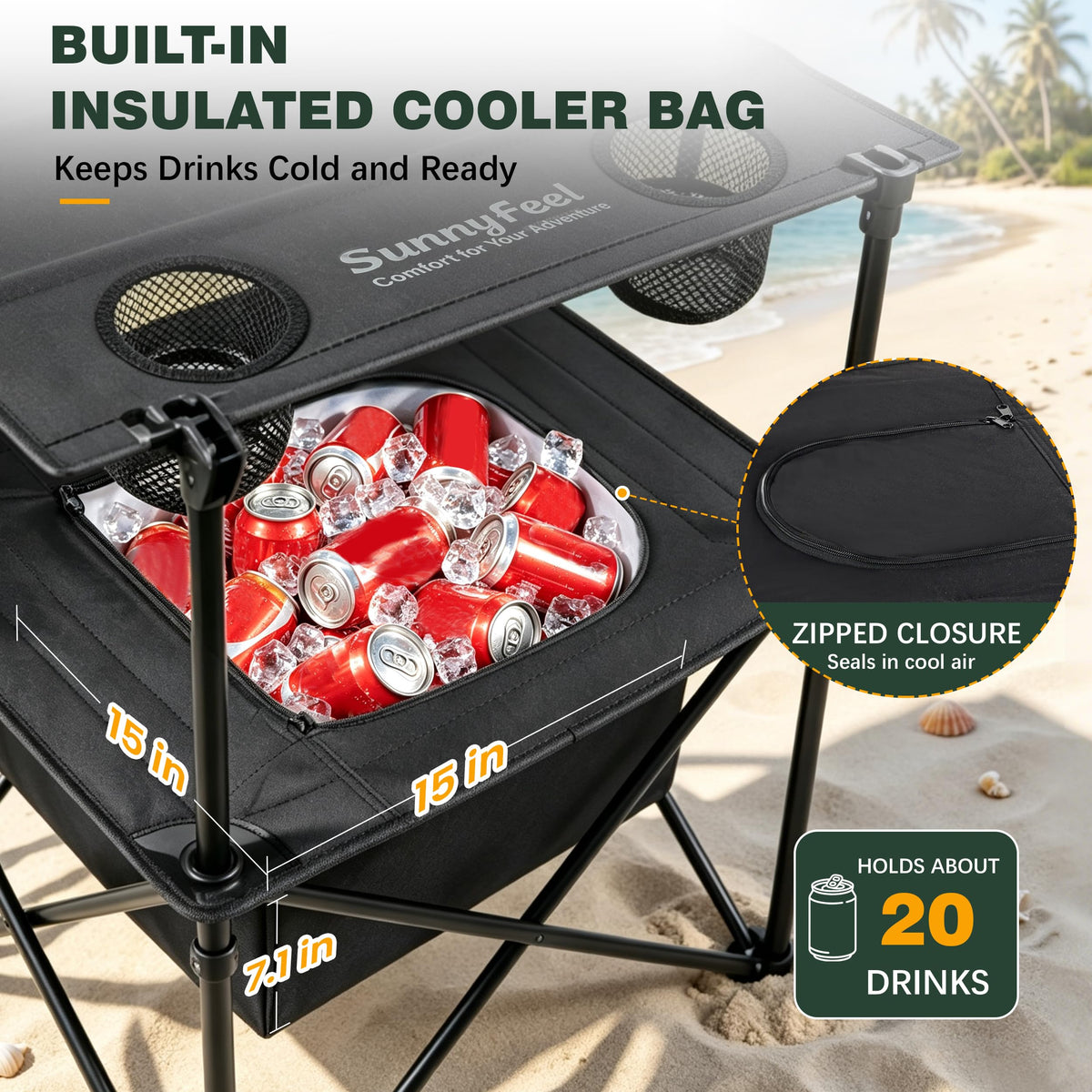 Black Folding Camping Table with Cooler Bag M164528