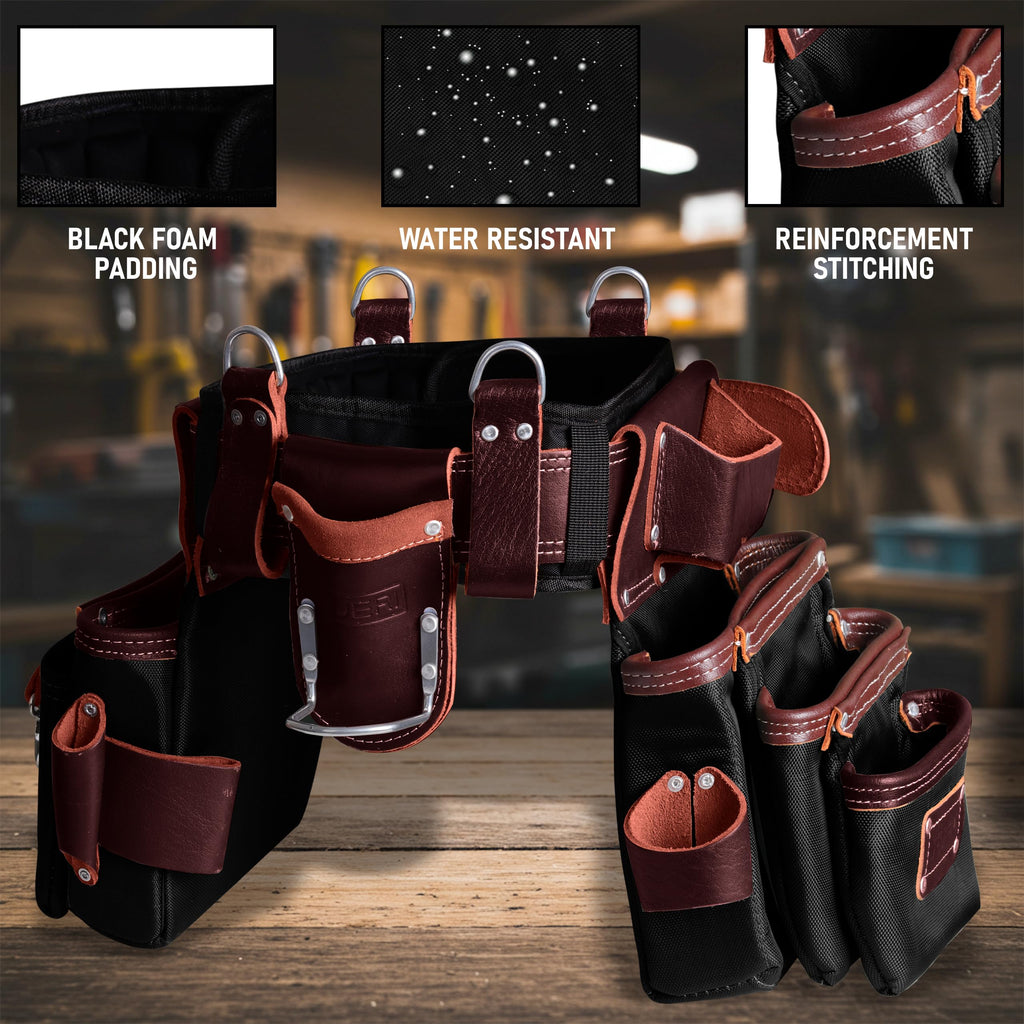 Heavy Duty Leather & 1680D Nylon 26 Pockets Electrician Tool Belt & Bag Combo V2973