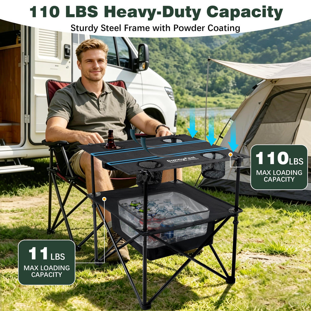 Black Folding Camping Table with Cooler Bag M164528